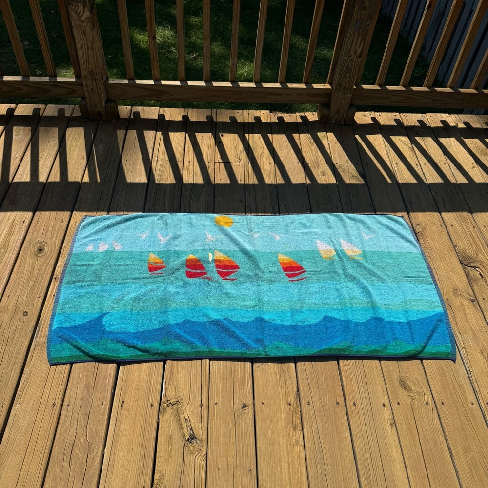 Vintage IPANEMA Abstract Sailboats Rare Beach Towel